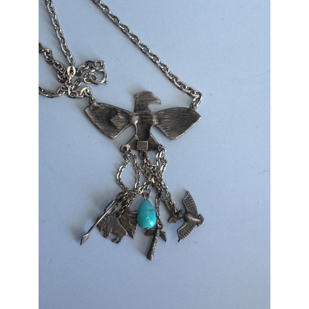 Vintage Park Lane Block Turquoise Tribal Charm Peyote Bird Southwestern Necklace - Picture 8 of 10